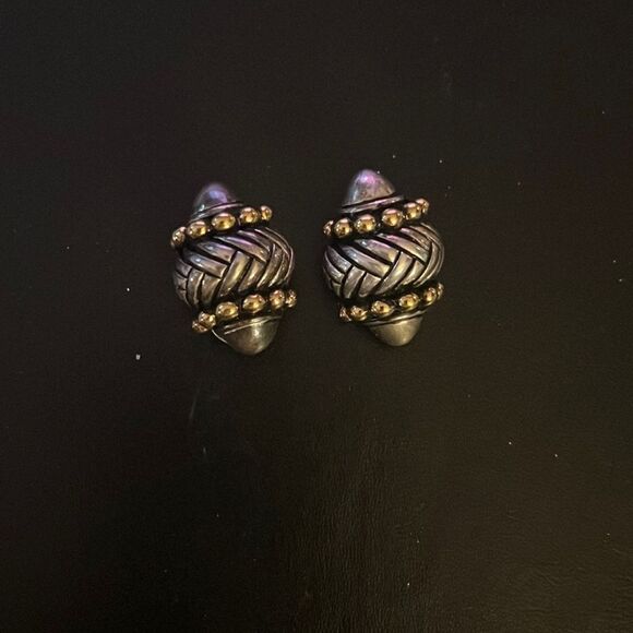 Retired Premier Design Gold & Silver Tone Clip On Earrings - Picture 2 of 4